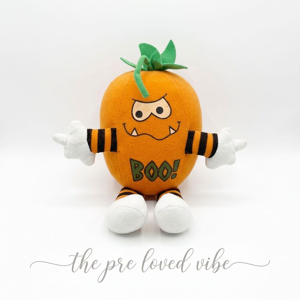 Halloween Plush Pumpkin Decor Black Orange Vintage Plush Toy 10" Stuff Animal